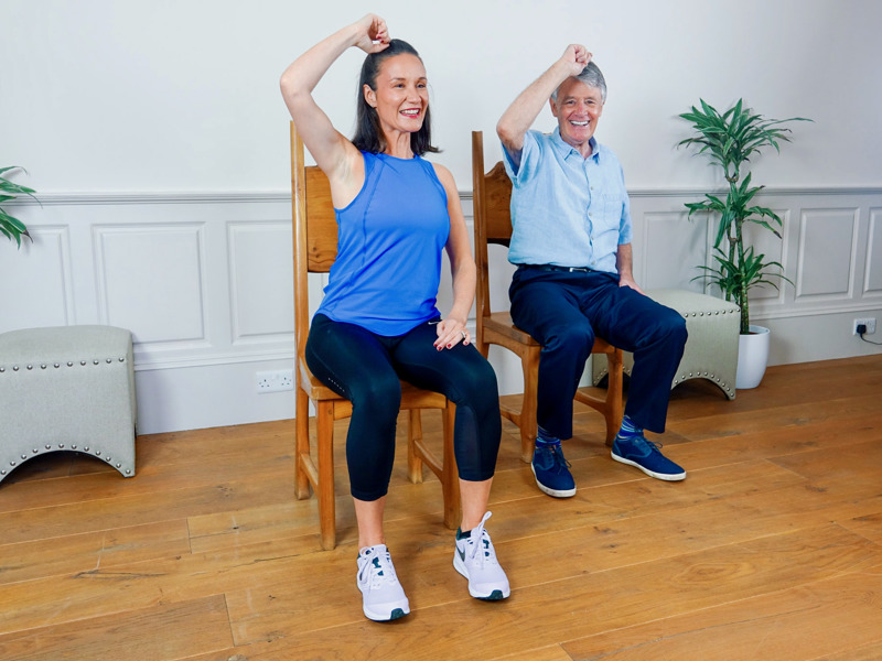 Dancesing care trainer natalie demonstrating an exercise routine available to our care home residents