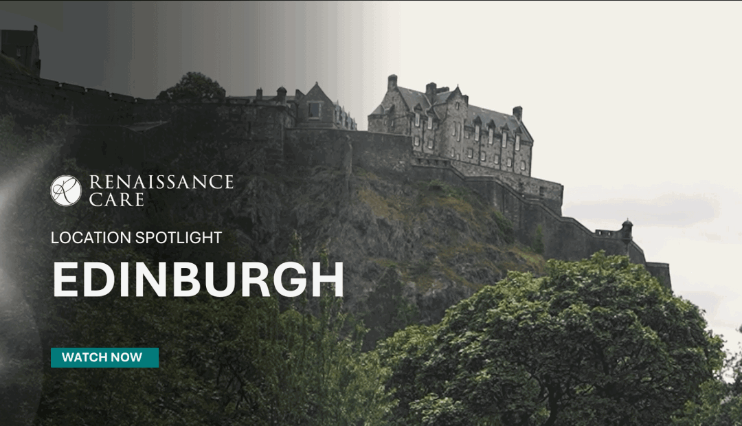 Edinburgh Castle from the side with views of the hill, with text overlaid 'location spotlight: Edinburgh' 