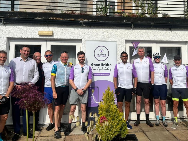 11 cyclists take part in the launch of the Great Care Cycle Relay at Glencairn Care Home in Edinburgh.